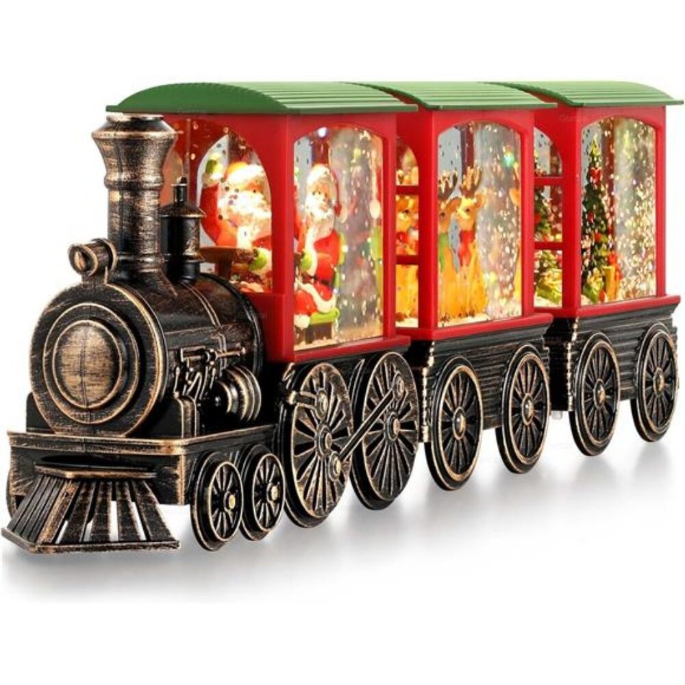 Train Snow Globe Christmas Snow Globe Lantern with Auto 6H Timer and Manual